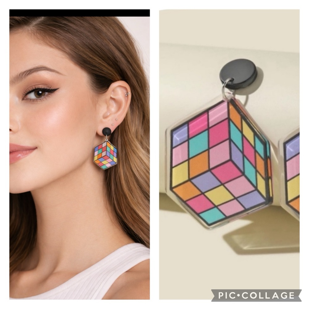 Cartoon magic cube drop earrings